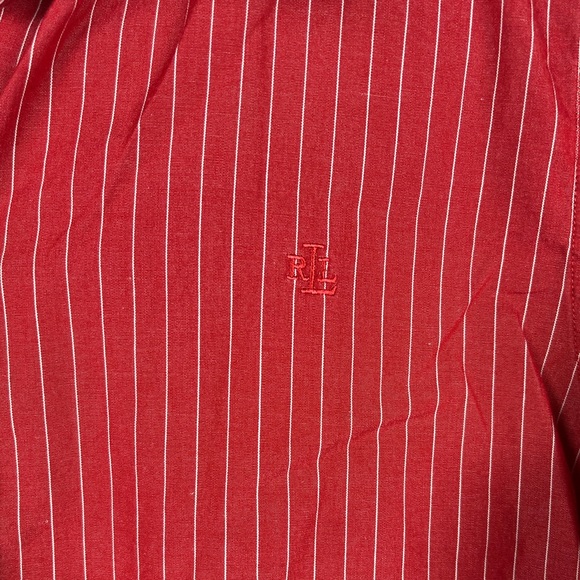 Lauren Ralph Lauren Red Striped Button Down Shirt Split Sleeves Collared Medium - Picture 3 of 8